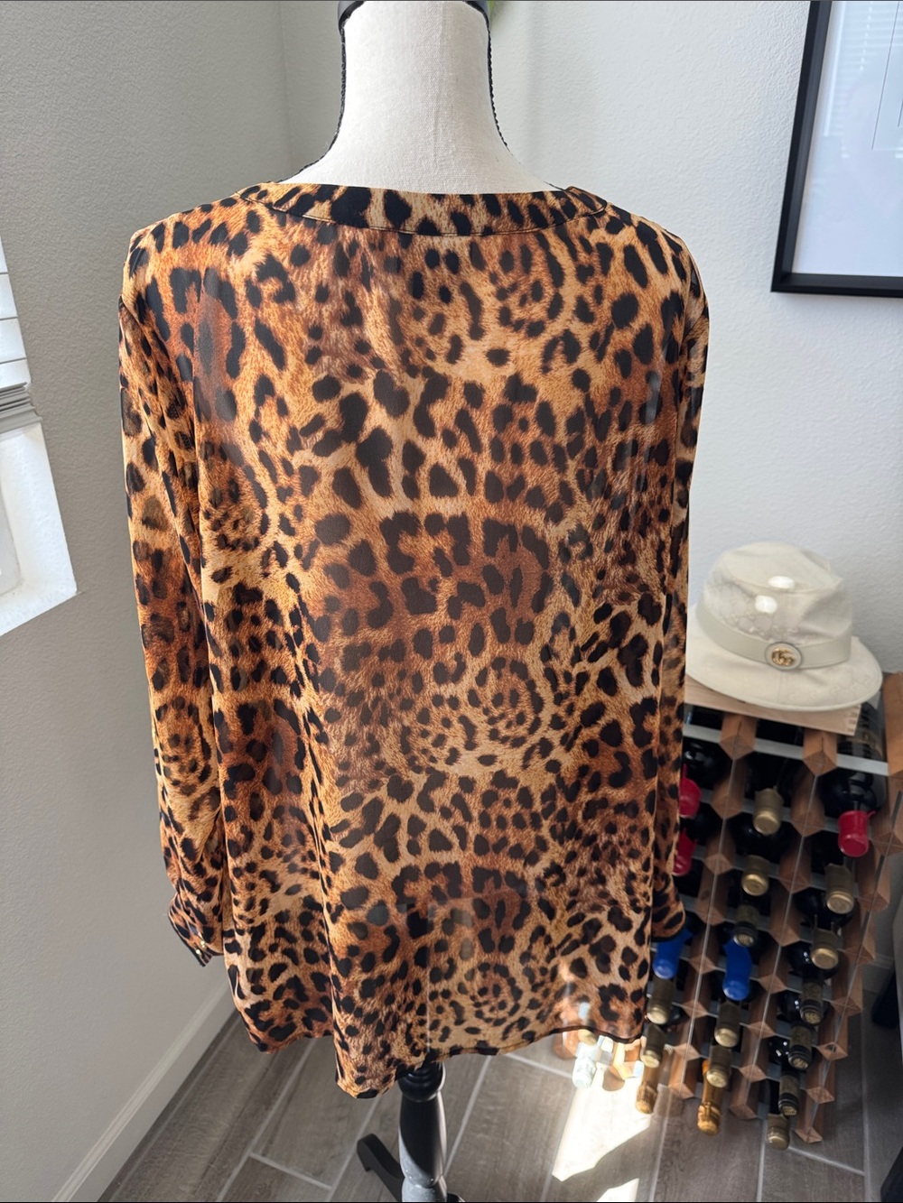 Liz Claiborne Leopard Print Sheer Blouse in Brown and Black - Picture 7 of 10